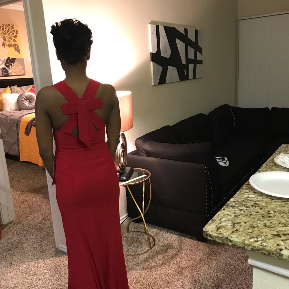 Red mermaid formal dress.